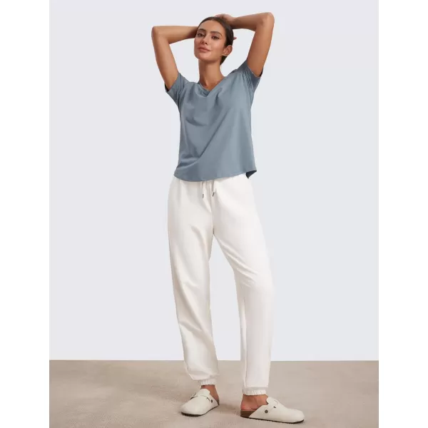 CRZ YOGA Fleece Sweatpants Women Cotton Joggers High Waisted Lounge Casual Travel Elastic Bottom Pants with PocketsMilky White Bone