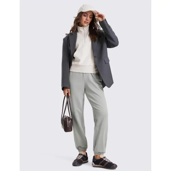 CRZ YOGA Fleece Sweatpants Women Cotton Joggers High Waisted Lounge Casual Travel Elastic Bottom Pants with PocketsSterling