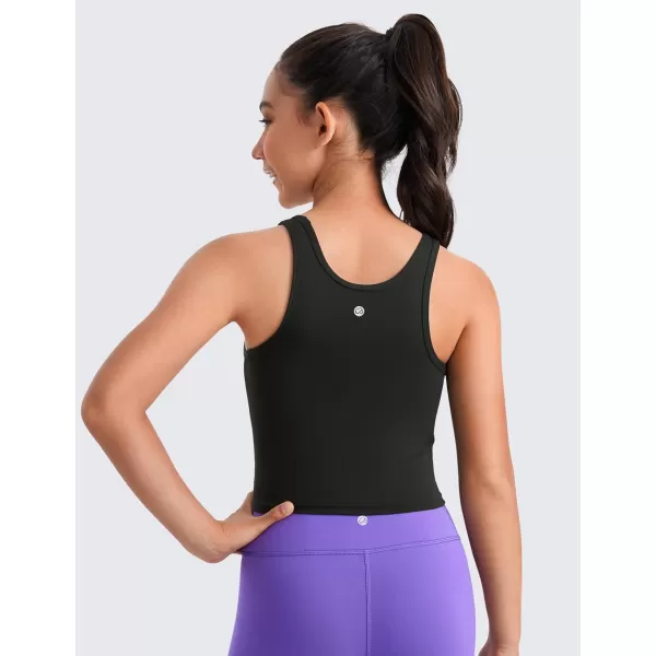CRZ YOGA Girls Butterluxe Double Lined Tank Tops Crew Round Neck Racerback Teen Kid Workout Casual Dance Crop SleevelessBlack