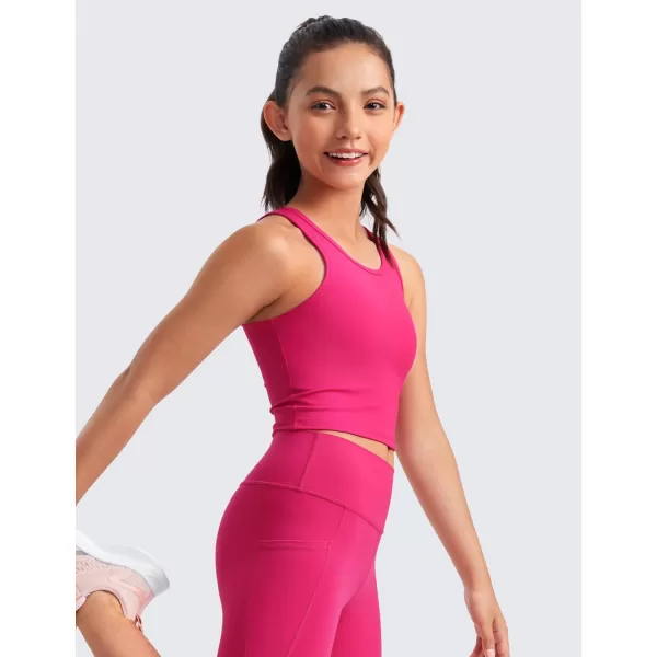 CRZ YOGA Girls Butterluxe Double Lined Tank Tops Crew Round Neck Racerback Teen Kid Workout Casual Dance Crop SleevelessGranita Pink
