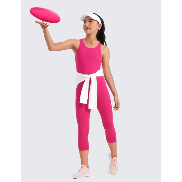CRZ YOGA Girls Butterluxe Double Lined Tank Tops Crew Round Neck Racerback Teen Kid Workout Casual Dance Crop SleevelessGranita Pink