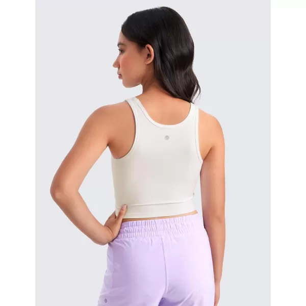 CRZ YOGA Girls Butterluxe Double Lined Tank Tops Crew Round Neck Racerback Teen Kid Workout Casual Dance Crop SleevelessMilky White
