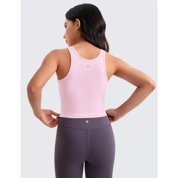 CRZ YOGA Girls Butterluxe Double Lined Tank Tops Crew Round Neck Racerback Teen Kid Workout Casual Dance Crop SleevelessPink Peony