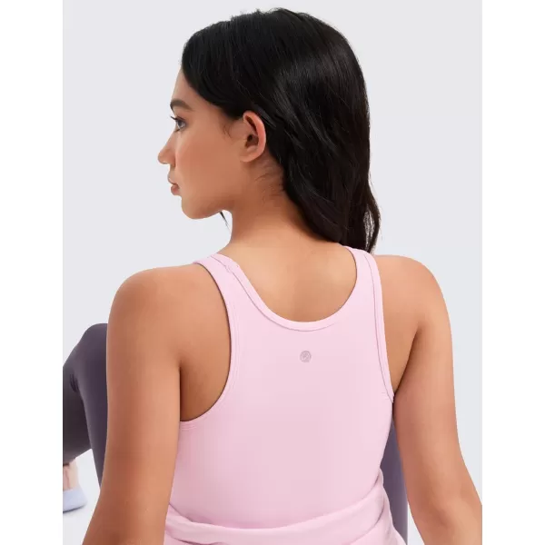 CRZ YOGA Girls Butterluxe Double Lined Tank Tops Crew Round Neck Racerback Teen Kid Workout Casual Dance Crop SleevelessPink Peony
