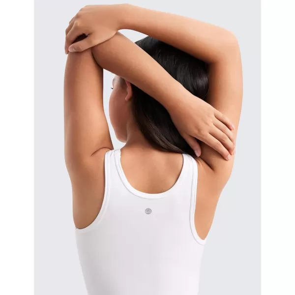 CRZ YOGA Girls Butterluxe Double Lined Tank Tops Crew Round Neck Racerback Teen Kid Workout Casual Dance Crop SleevelessWhite