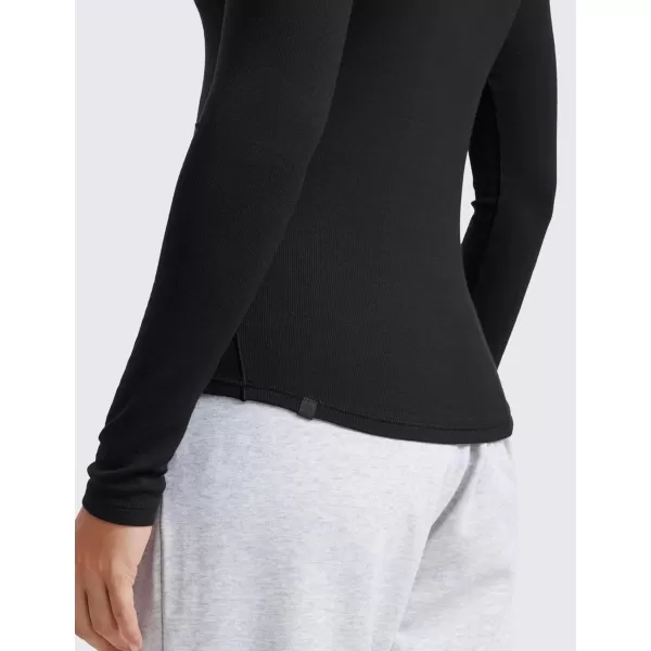 CRZ YOGA Long Sleeve Henley Shirts for Women Soft Casual Tight Tops Stretchy Knit Layering Basic Fitted Fall ShirtBlack