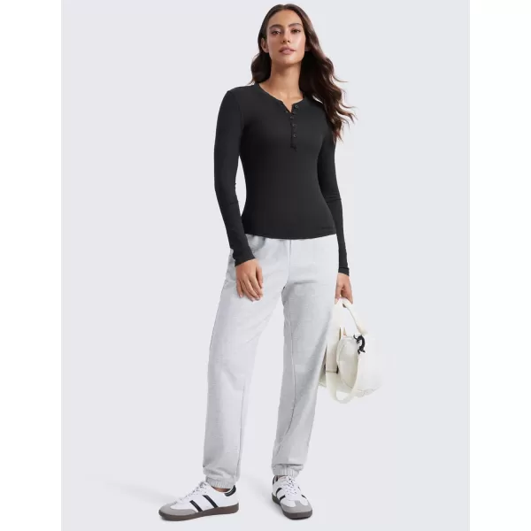 CRZ YOGA Long Sleeve Henley Shirts for Women Soft Casual Tight Tops Stretchy Knit Layering Basic Fitted Fall ShirtBlack