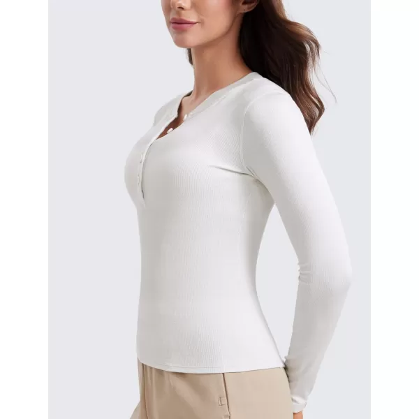 CRZ YOGA Long Sleeve Henley Shirts for Women Soft Casual Tight Tops Stretchy Knit Layering Basic Fitted Fall ShirtMilky White Bone