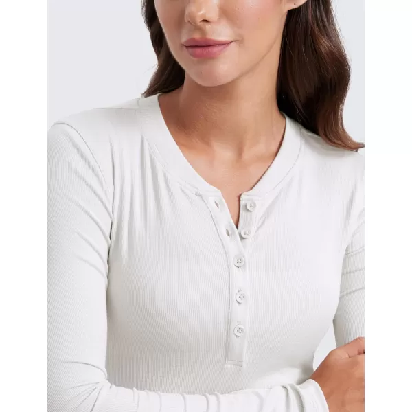 CRZ YOGA Long Sleeve Henley Shirts for Women Soft Casual Tight Tops Stretchy Knit Layering Basic Fitted Fall ShirtMilky White Bone