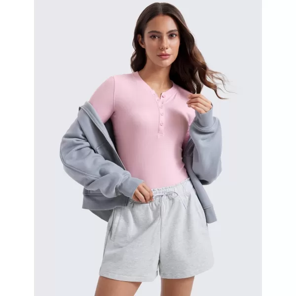 CRZ YOGA Long Sleeve Henley Shirts for Women Soft Casual Tight Tops Stretchy Knit Layering Basic Fitted Fall ShirtPink Peony