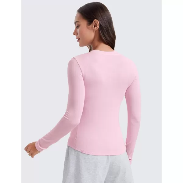CRZ YOGA Long Sleeve Henley Shirts for Women Soft Casual Tight Tops Stretchy Knit Layering Basic Fitted Fall ShirtPink Peony