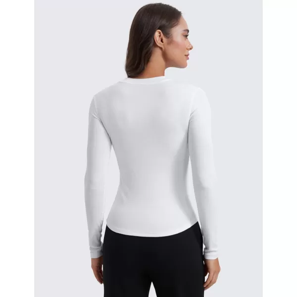 CRZ YOGA Long Sleeve Henley Shirts for Women Soft Casual Tight Tops Stretchy Knit Layering Basic Fitted Fall ShirtWhite