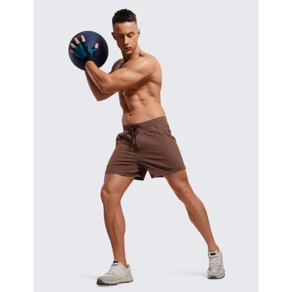 CRZ YOGA Mens FourWay Stretch Workout Shorts  5quot Soft Durable Casual Athletic Shorts with Pocket Gym Running HikingCoffee Brown