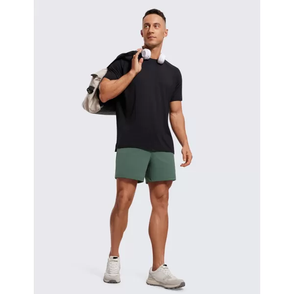 CRZ YOGA Mens FourWay Stretch Workout Shorts  5quot Soft Durable Casual Athletic Shorts with Pocket Gym Running HikingDark Forest Green