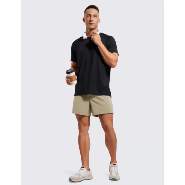 CRZ YOGA Mens FourWay Stretch Workout Shorts  5quot Soft Durable Casual Athletic Shorts with Pocket Gym Running HikingKhali Barley