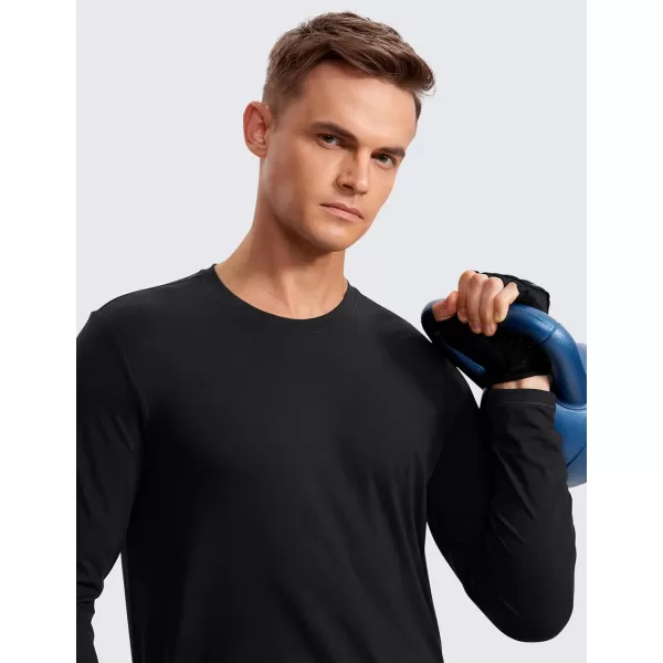 CRZ YOGA Mens Long Sleeve Basic Shirts Moisture Wicking Workout Tops Casual Crewneck Comfort Tee ShirtBlack