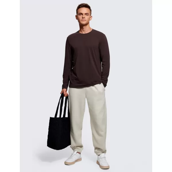 CRZ YOGA Mens Long Sleeve Basic Shirts Moisture Wicking Workout Tops Casual Crewneck Comfort Tee ShirtHot Fudge Brown