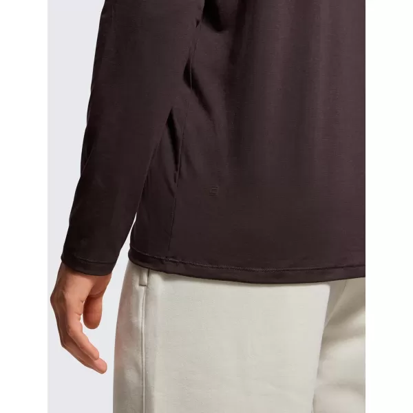 CRZ YOGA Mens Long Sleeve Basic Shirts Moisture Wicking Workout Tops Casual Crewneck Comfort Tee ShirtHot Fudge Brown