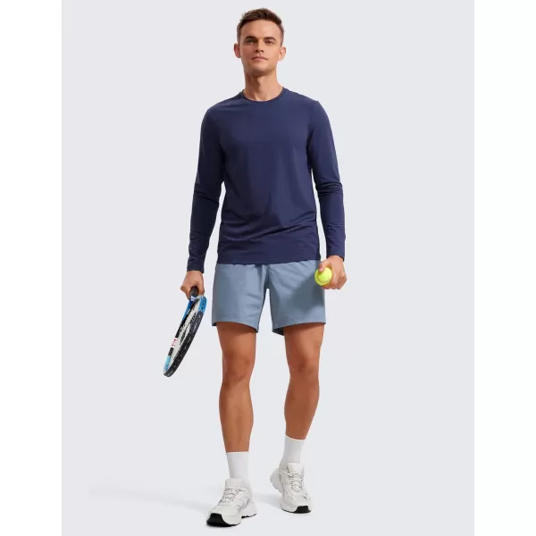 CRZ YOGA Mens Long Sleeve Basic Shirts Moisture Wicking Workout Tops Casual Crewneck Comfort Tee ShirtNight Sea Blue