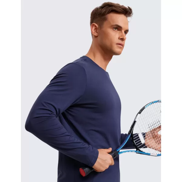 CRZ YOGA Mens Long Sleeve Basic Shirts Moisture Wicking Workout Tops Casual Crewneck Comfort Tee ShirtNight Sea Blue