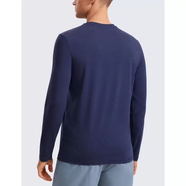 CRZ YOGA Mens Long Sleeve Basic Shirts Moisture Wicking Workout Tops Casual Crewneck Comfort Tee ShirtNight Sea Blue