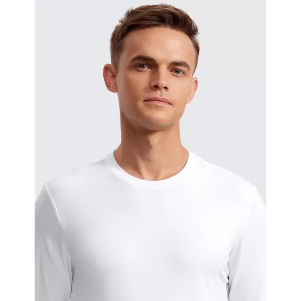 CRZ YOGA Mens Long Sleeve Basic Shirts Moisture Wicking Workout Tops Casual Crewneck Comfort Tee ShirtWhite