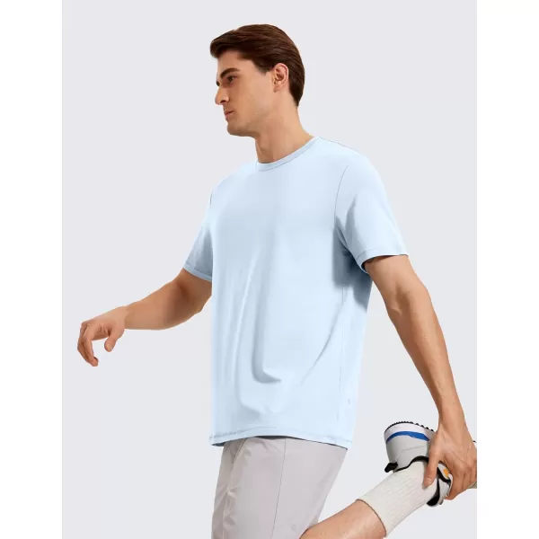 CRZ YOGA Mens Pima Cotton TShirts Short Sleeve Crew Neck Casual Shirts Breathable Workout Daily Tee TopsBlue Linen
