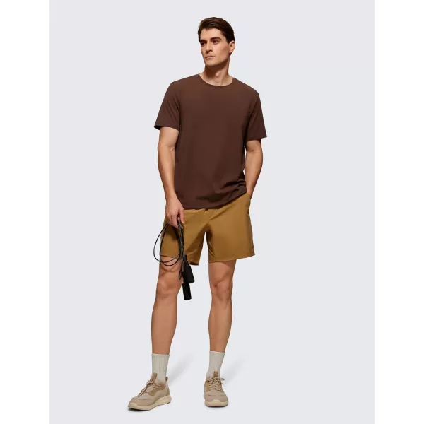 CRZ YOGA Mens Pima Cotton TShirts Short Sleeve Crew Neck Casual Shirts Breathable Workout Daily Tee TopsCoffee Brown