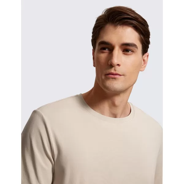 CRZ YOGA Mens Pima Cotton TShirts Short Sleeve Crew Neck Casual Shirts Breathable Workout Daily Tee TopsMojave Tan