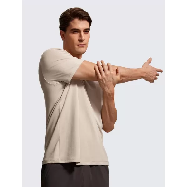 CRZ YOGA Mens Pima Cotton TShirts Short Sleeve Crew Neck Casual Shirts Breathable Workout Daily Tee TopsMojave Tan