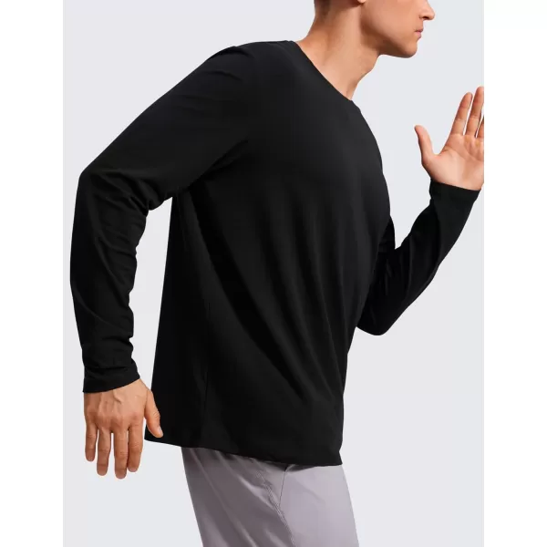 CRZ YOGA Pima Cotton Long Sleeve Shirts for Men Crew Neck Basic Casual Shirts Breathable Workout Comfort TopsBlack