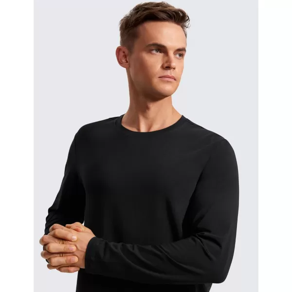 CRZ YOGA Pima Cotton Long Sleeve Shirts for Men Crew Neck Basic Casual Shirts Breathable Workout Comfort TopsBlack