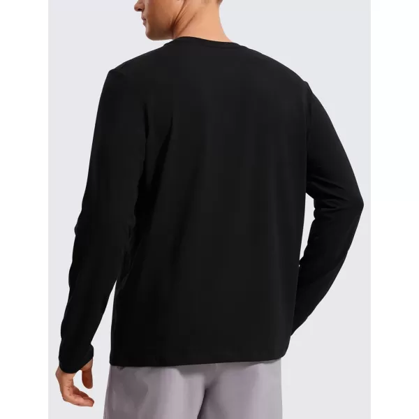CRZ YOGA Pima Cotton Long Sleeve Shirts for Men Crew Neck Basic Casual Shirts Breathable Workout Comfort TopsBlack