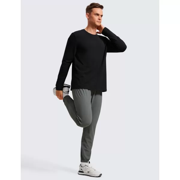 CRZ YOGA Pima Cotton Long Sleeve Shirts for Men Crew Neck Basic Casual Shirts Breathable Workout Comfort TopsBlack