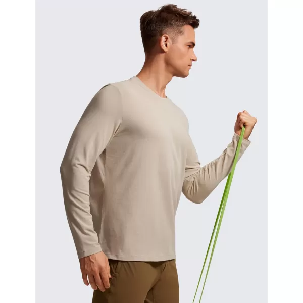 CRZ YOGA Pima Cotton Long Sleeve Shirts for Men Crew Neck Basic Casual Shirts Breathable Workout Comfort TopsMojave Tan