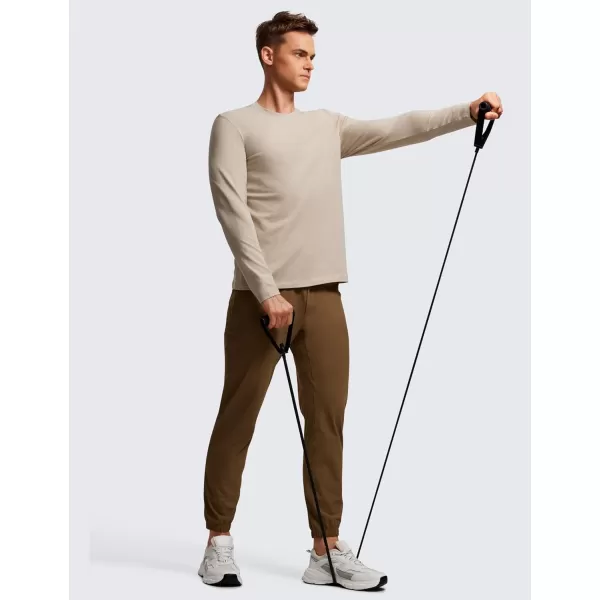 CRZ YOGA Pima Cotton Long Sleeve Shirts for Men Crew Neck Basic Casual Shirts Breathable Workout Comfort TopsMojave Tan