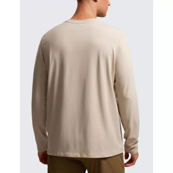 CRZ YOGA Pima Cotton Long Sleeve Shirts for Men Crew Neck Basic Casual Shirts Breathable Workout Comfort TopsMojave Tan