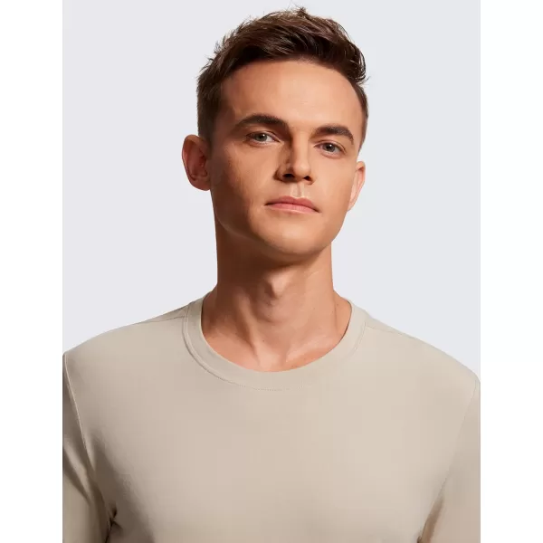 CRZ YOGA Pima Cotton Long Sleeve Shirts for Men Crew Neck Basic Casual Shirts Breathable Workout Comfort TopsMojave Tan