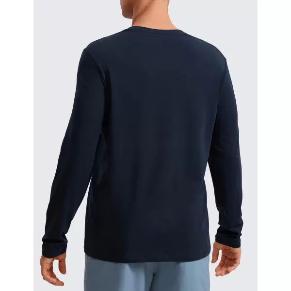 CRZ YOGA Pima Cotton Long Sleeve Shirts for Men Crew Neck Basic Casual Shirts Breathable Workout Comfort TopsTrue Navy
