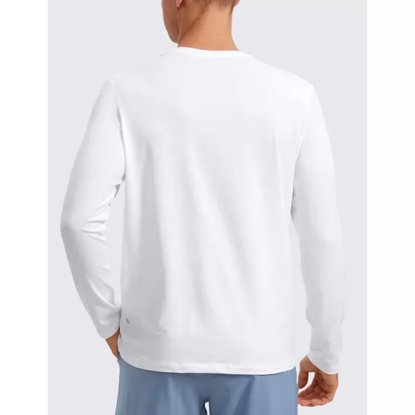 CRZ YOGA Pima Cotton Long Sleeve Shirts for Men Crew Neck Basic Casual Shirts Breathable Workout Comfort TopsWhite