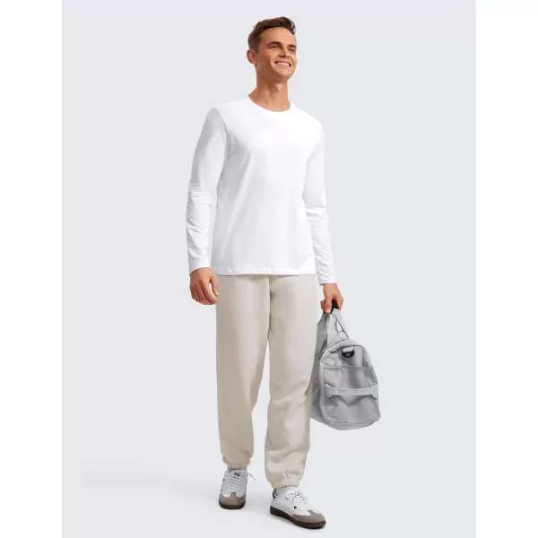 CRZ YOGA Pima Cotton Long Sleeve Shirts for Men Crew Neck Basic Casual Shirts Breathable Workout Comfort TopsWhite