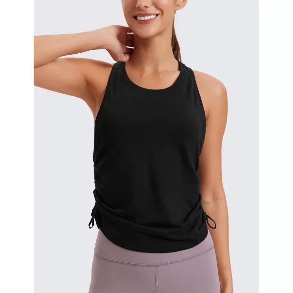 CRZ YOGA Pima Cotton Women Racerback Sleeveless Workout Tops High Neck Ruched Side Tank Top Athletic Casual Loose ShirtsBlack