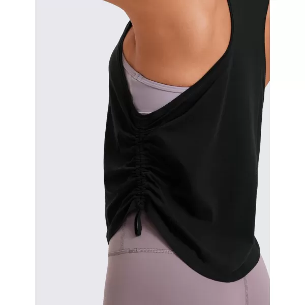 CRZ YOGA Pima Cotton Women Racerback Sleeveless Workout Tops High Neck Ruched Side Tank Top Athletic Casual Loose ShirtsBlack