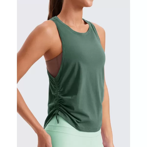 CRZ YOGA Pima Cotton Women Racerback Sleeveless Workout Tops High Neck Ruched Side Tank Top Athletic Casual Loose ShirtsGraphite Green