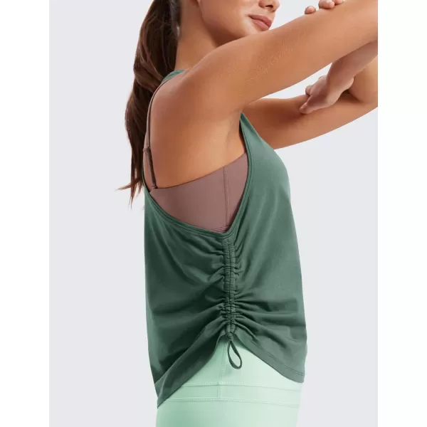 CRZ YOGA Pima Cotton Women Racerback Sleeveless Workout Tops High Neck Ruched Side Tank Top Athletic Casual Loose ShirtsGraphite Green