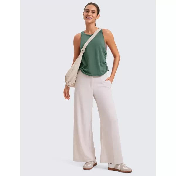 CRZ YOGA Pima Cotton Women Racerback Sleeveless Workout Tops High Neck Ruched Side Tank Top Athletic Casual Loose ShirtsGraphite Green