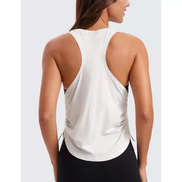 CRZ YOGA Pima Cotton Women Racerback Sleeveless Workout Tops High Neck Ruched Side Tank Top Athletic Casual Loose ShirtsIce GreyWhite