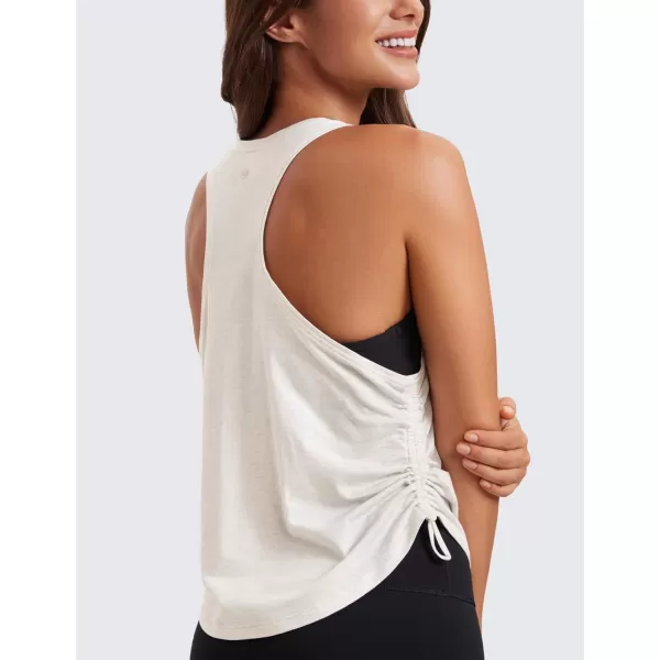 CRZ YOGA Pima Cotton Women Racerback Sleeveless Workout Tops High Neck Ruched Side Tank Top Athletic Casual Loose ShirtsIce GreyWhite