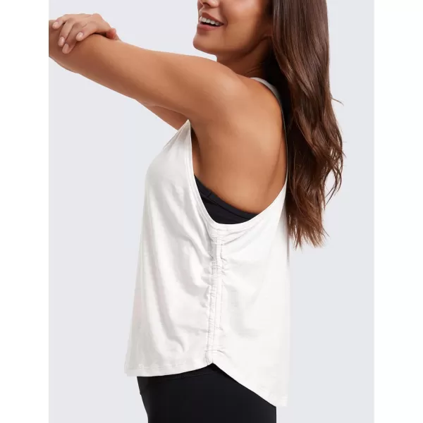 CRZ YOGA Pima Cotton Women Racerback Sleeveless Workout Tops High Neck Ruched Side Tank Top Athletic Casual Loose ShirtsIce GreyWhite