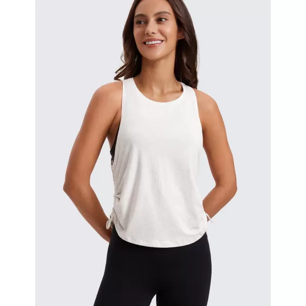 CRZ YOGA Pima Cotton Women Racerback Sleeveless Workout Tops High Neck Ruched Side Tank Top Athletic Casual Loose ShirtsIce GreyWhite